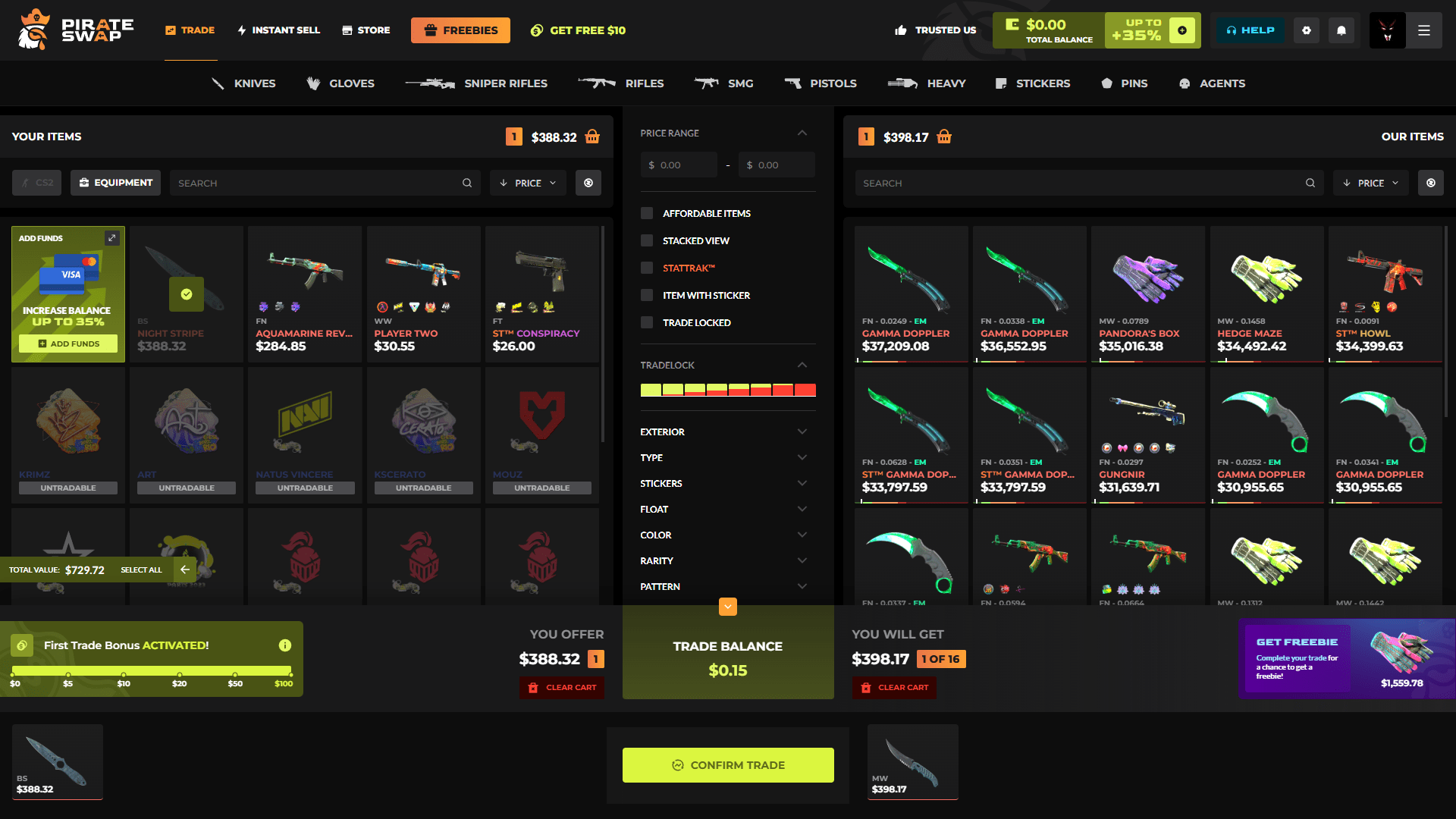 PirateSwap Trade Page ScreenShot