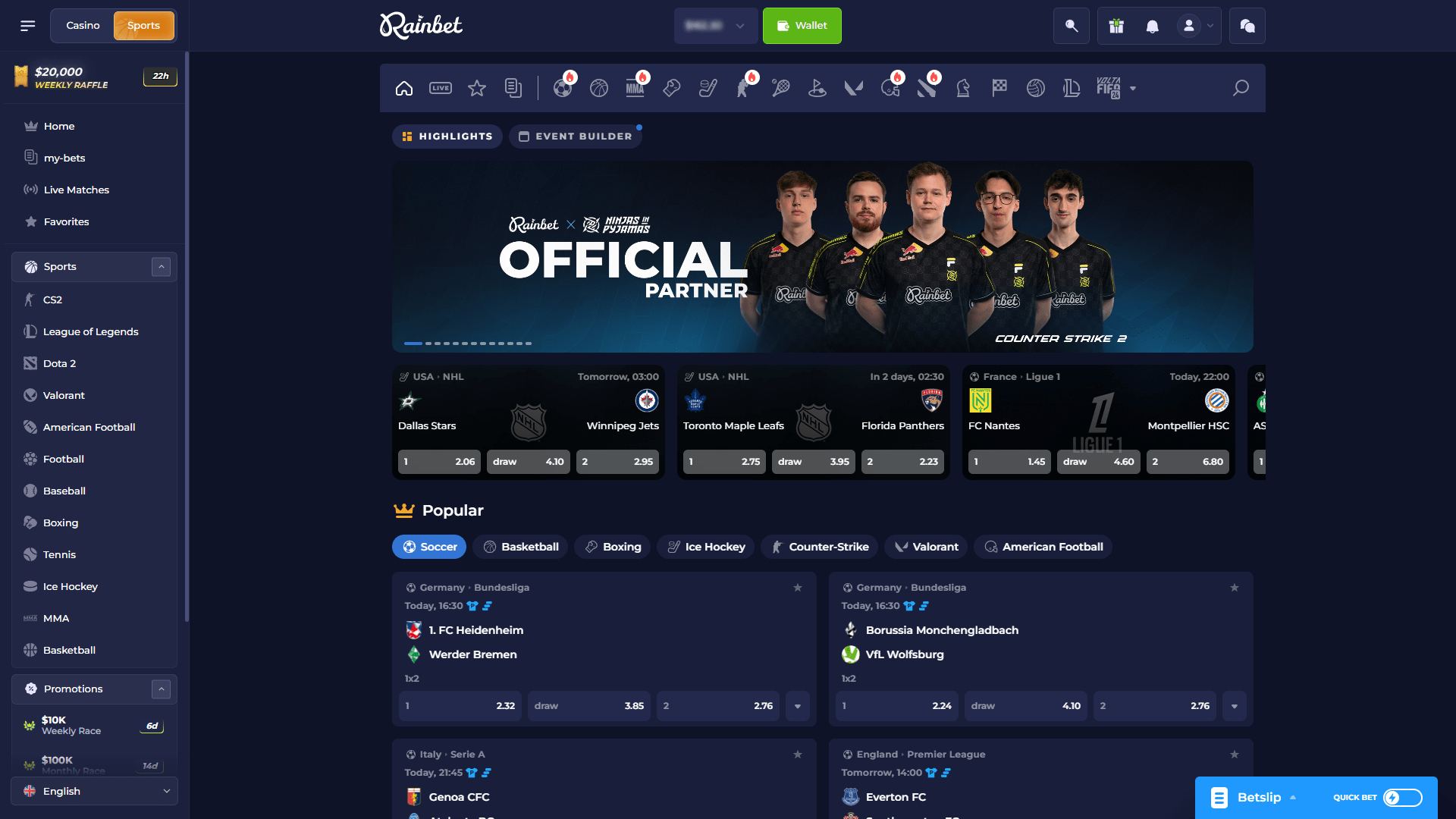 Rainbet Sportsbook ScreenShot